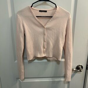 Brandy Melville Light Pink Ribbed Cardigan Long Sleeve Shirt Size M